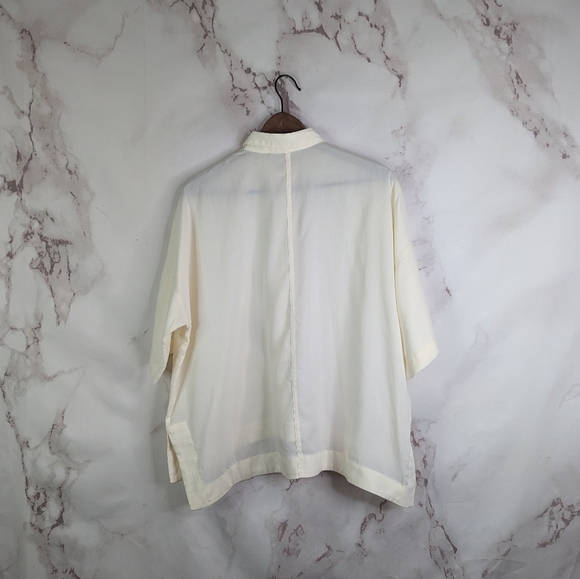 Everlane Shirt Women Small Drapey Square Sandstone Button Short Sleeve Cream - Picture 5 of 16